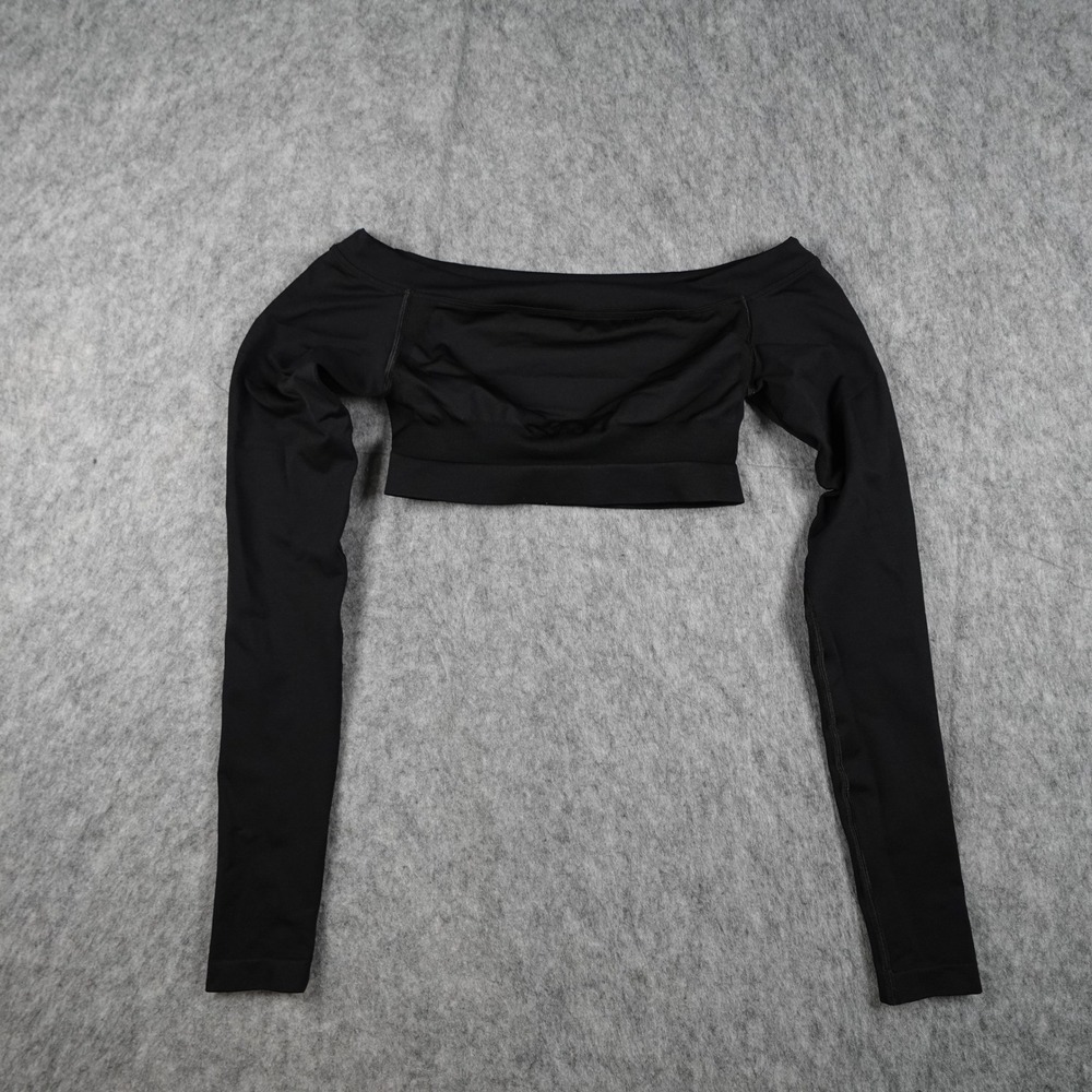 Alphalete Top Women Small Black Amplify Halley Off Shoulder Long Sleeve Crop